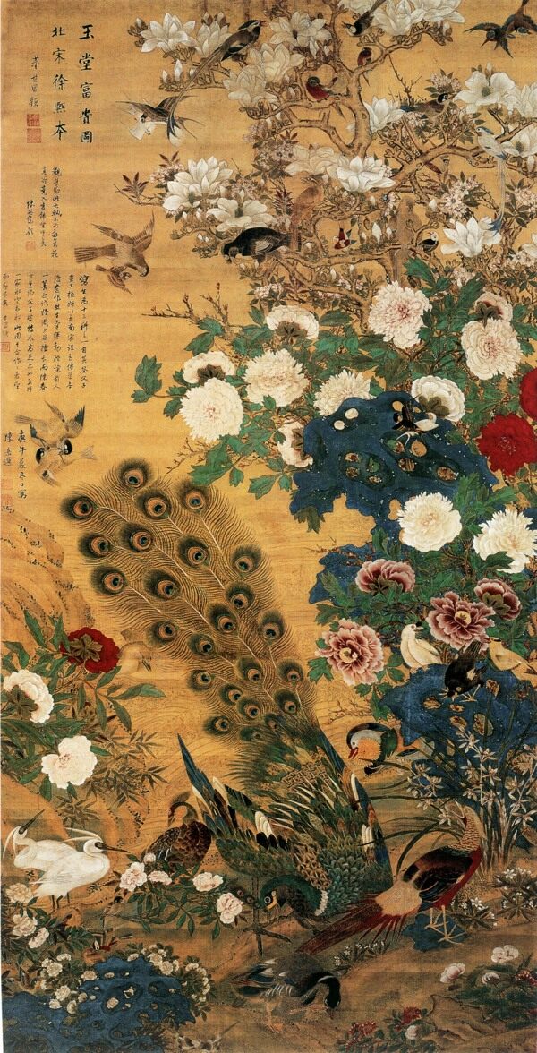 油画孔雀花卉图片
