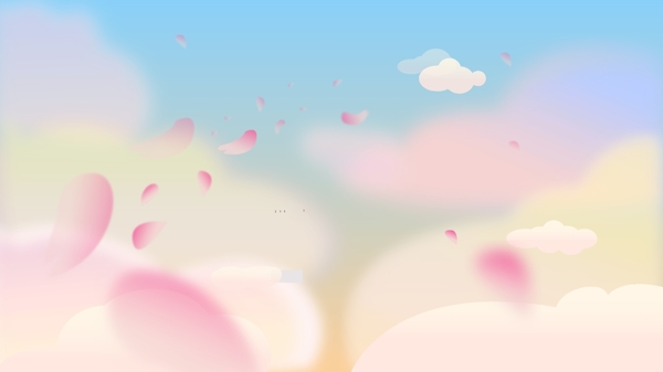 梦幻唯美天空云朵花瓣漂浮背景