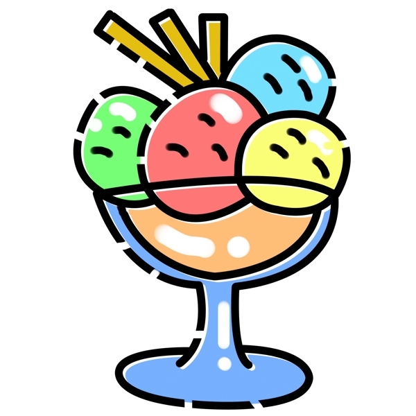 一杯彩色冰淇淋球的冰淇淋免抠图