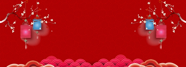 春节灯笼中国风红色喜庆背景展板设计