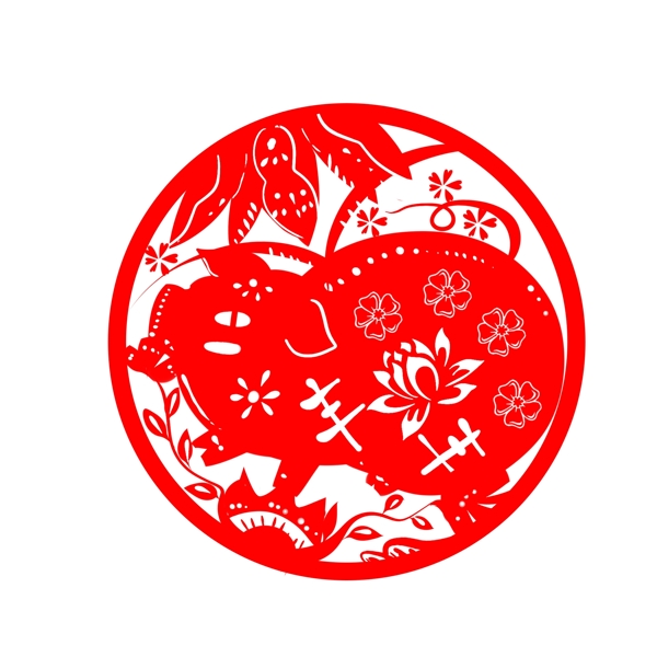 新年豬紅色窗花剪紙豬年喜慶