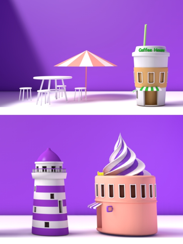 咖啡廳設(shè)計元素C4D