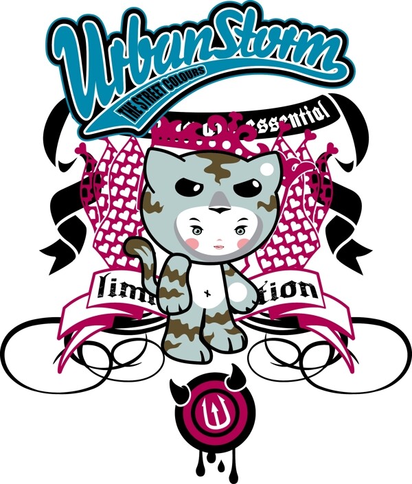可愛卡通Tshirt圖案矢量圖下載