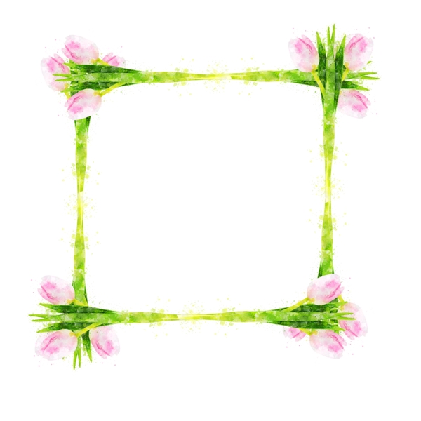 手绘植物花卉绿色水彩边框元素