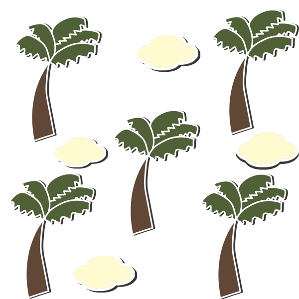 夏日卡通手绘椰子树白云