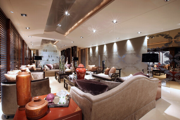 现代时尚典雅客厅深色亮面茶几室内装修图