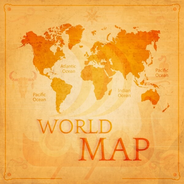 桔调的复古世界地形图