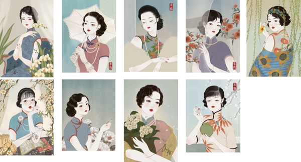 复古老上海女人插画