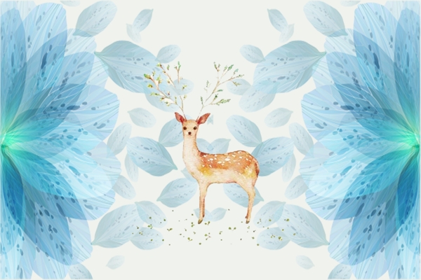 蓝色梦幻花朵小鹿背景