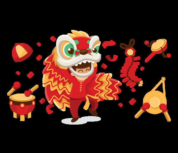 喜慶春節(jié)舞獅元素
