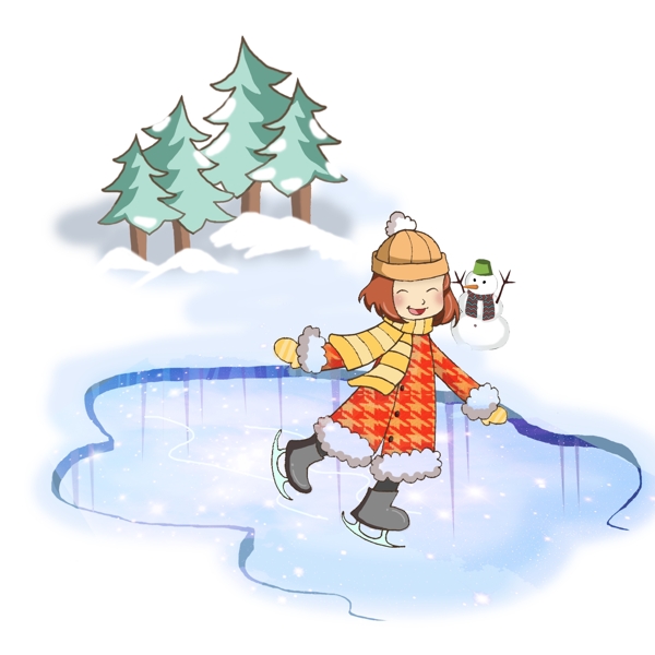 冬季冬天卡通人物活动场景可爱美女冰面滑冰
