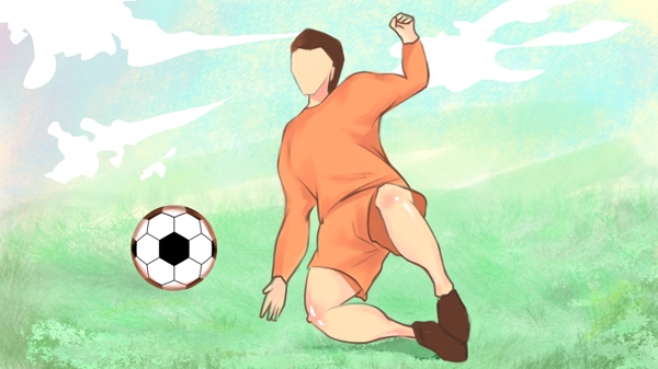 世界杯踢球少年绿色草地活力手绘插画