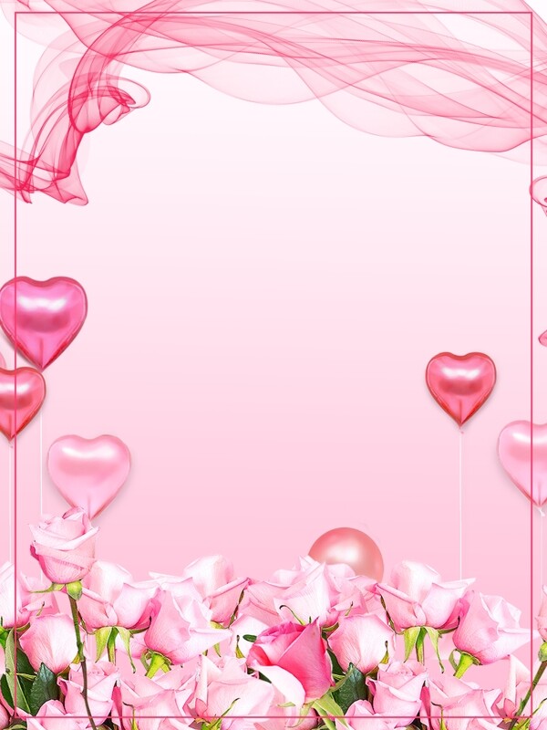 温馨粉色爱心气球花朵感恩节背景素材