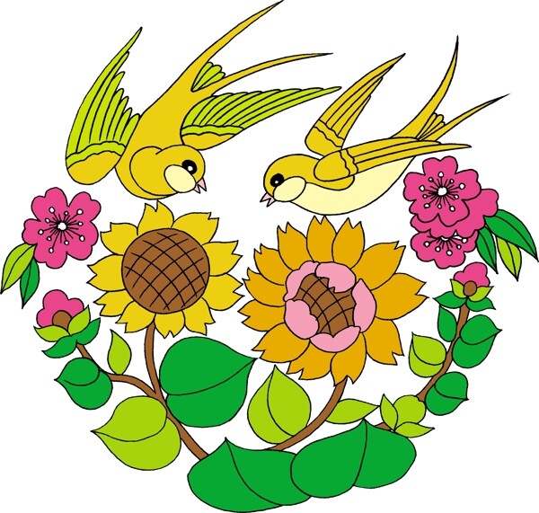 印花矢量圖動物鳥類優(yōu)雅植物草免費(fèi)素材