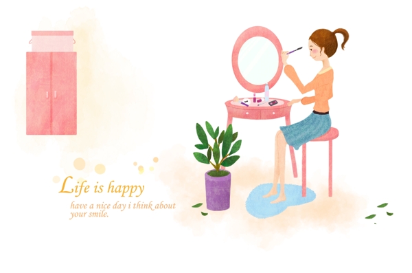 花盆旁化妝的美女
