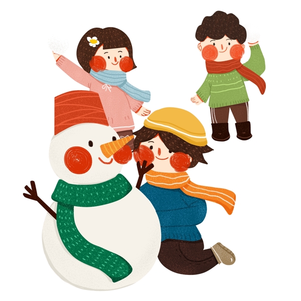 彩繪打雪仗堆雪人人物設(shè)計