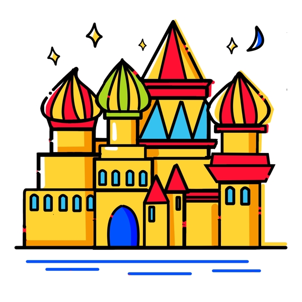 黄色城堡建筑插画