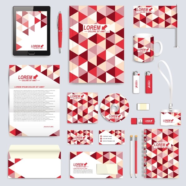 红色几何图形企业VI设计模板矢量素材