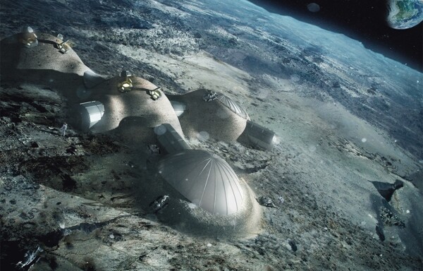 未来月球基地构想图3D彩绘效果图片