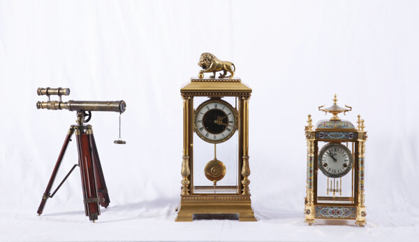 复古怀旧铜望远镜欧式桌面时钟