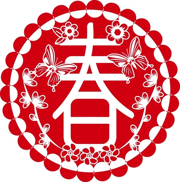 2019春剪紙窗花紅色