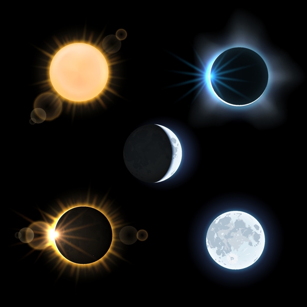 太阳月亮和太阳日月食矢量素材