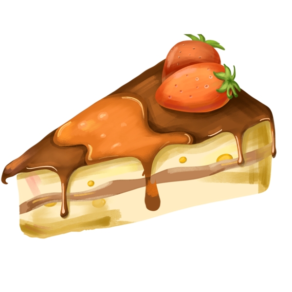 一块草莓蛋糕手绘甜点设计可商用元素