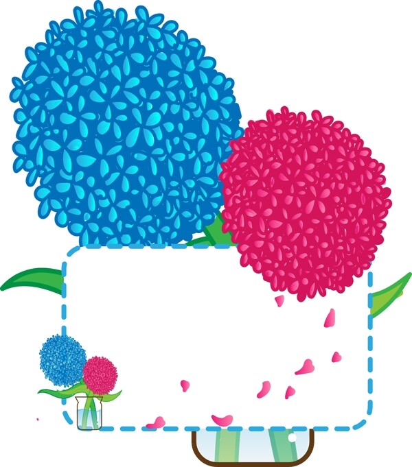 矢量绣球花植物边框可商用插画元素