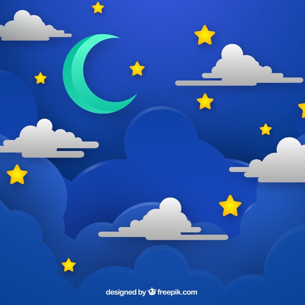 夜晚天空月亮和云朵图片