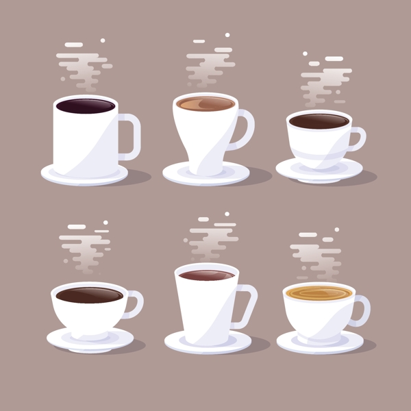 6款白色咖啡杯插画元素设计