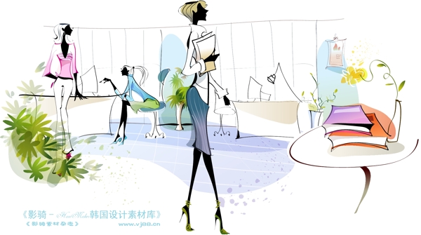 時(shí)尚女孩插畫手繪人物矢量素材矢量圖片HanMaker韓國設(shè)計(jì)素材庫