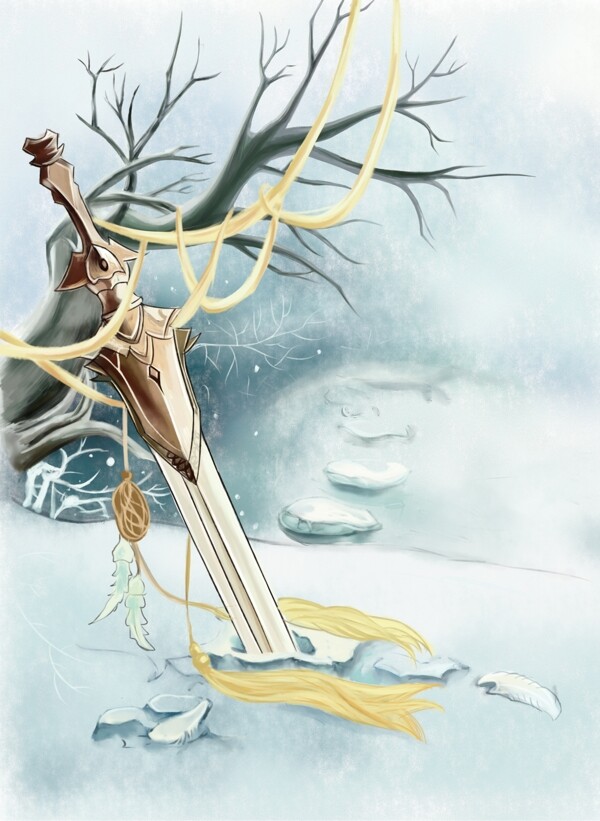 唯美古風(fēng)藍(lán)色背景插畫(huà)