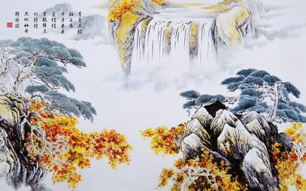 山中秋色中式国画