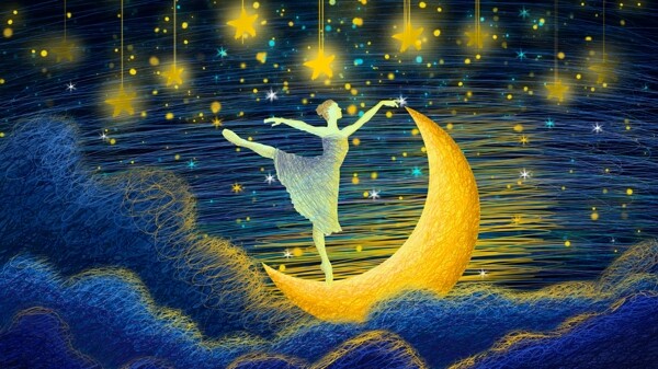 治愈线圈奇妙星空月亮上跳舞的女孩