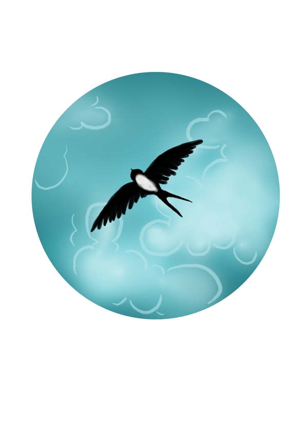 中国水墨手绘燕子