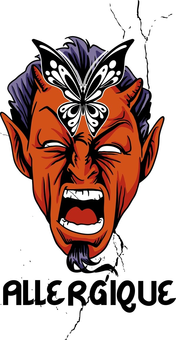 與蝴蝶矢量T恤設計的魔鬼