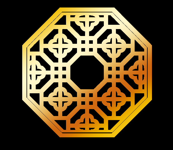 金色中式窗png元素