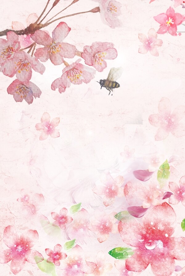 唯美小蜜蜂桃花背景