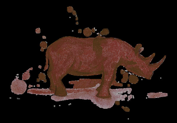 手绘水墨咖啡色犀牛动物装饰图案素材