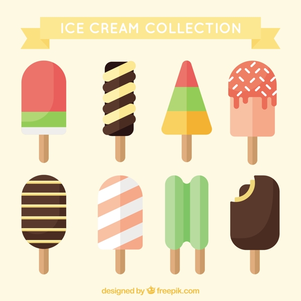 扁平风格不同美味的冰淇淋插图矢量素材