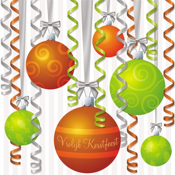 荷兰的橙色和石灰缎带和小玩意激发了圣诞卡的矢量格式