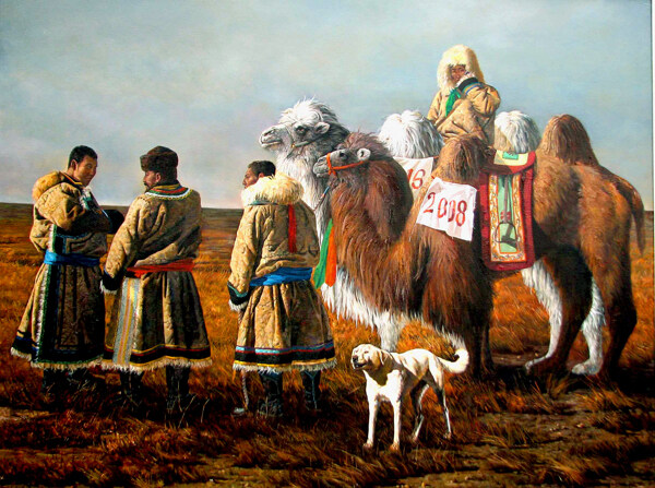 骆驼与藏民油画写生图片