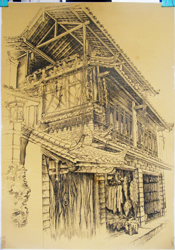 丽江古城建筑素描图片