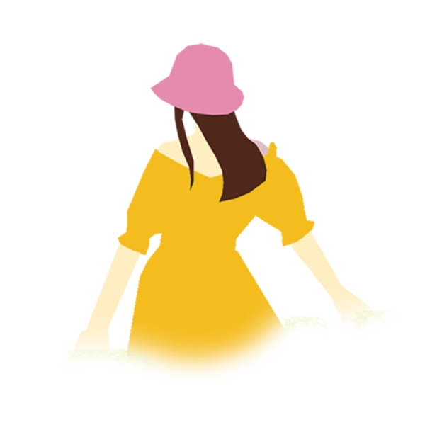 戴太阳帽的黄衣美女元素