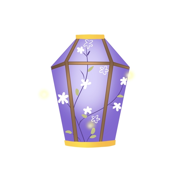 紫色花卉宫灯手绘图案免扣免费下载