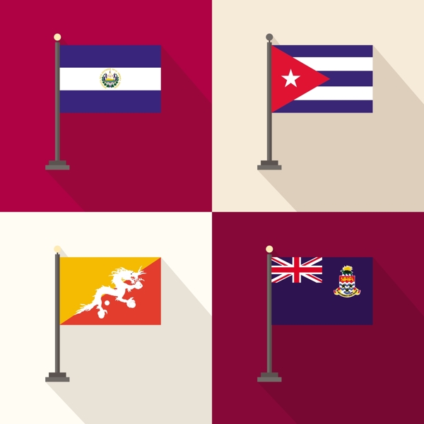 萨尔瓦多不丹和古巴开曼群岛旗帜