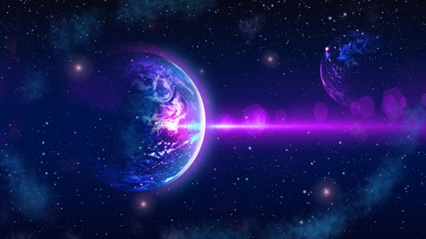 星空的魅力梦幻地球唯美紫蓝色渐变背景海报