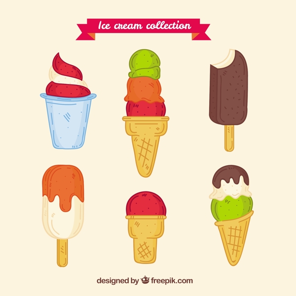 各种手绘美味冰淇淋雪糕图标