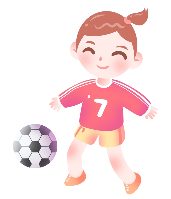 踢足球的小女孩插画