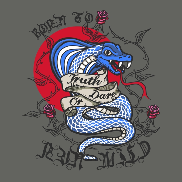 印花矢量图T恤图案图文结合动物蛇免费素材